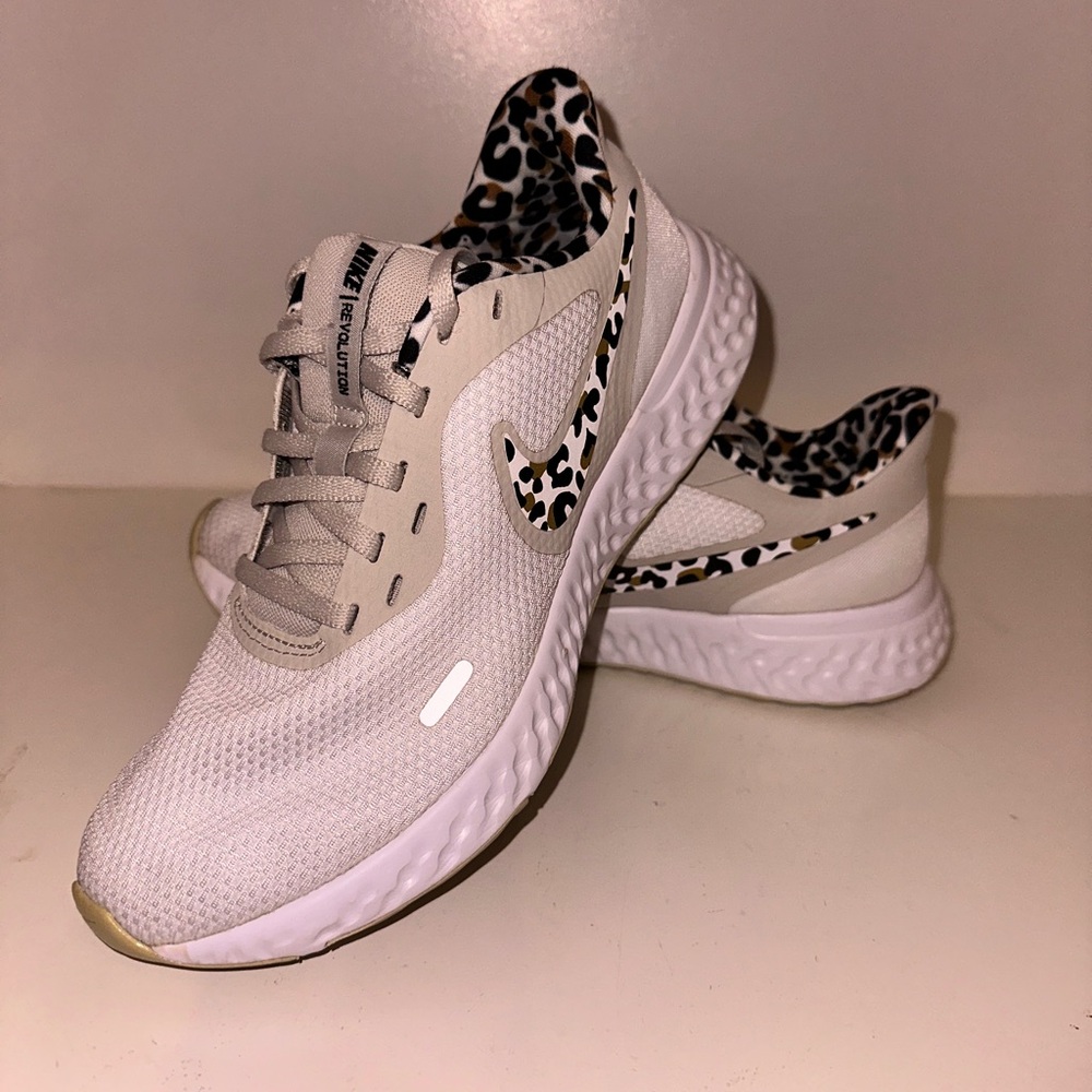 Nike Revolution White Leopard Print Sneakers